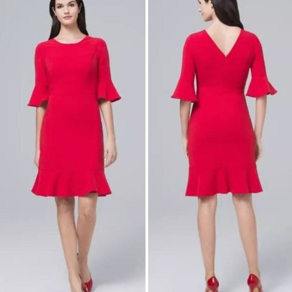 New! White House Black Market FlareSleeve Flutter Hem Sheath Dress‎ red, size 14